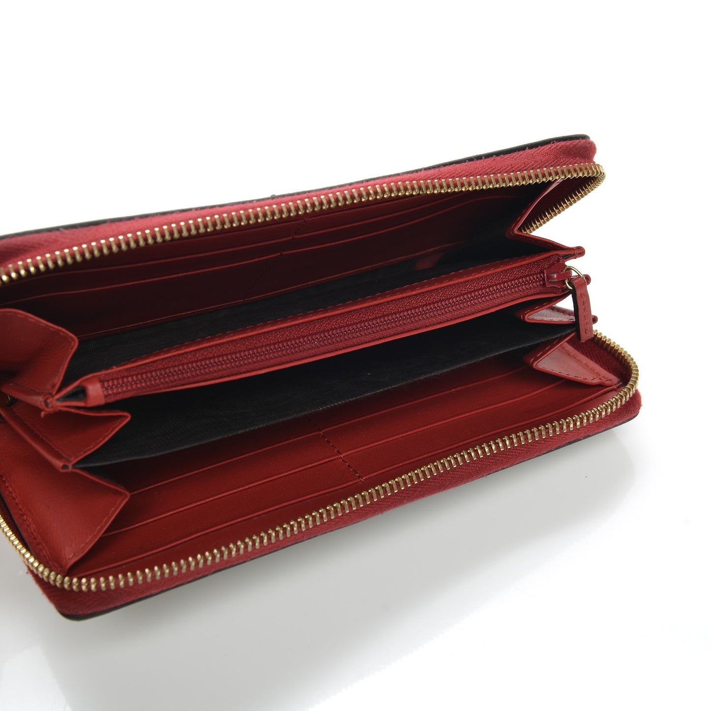 GG Supreme Monogram Kingsnake Heart Embroidered Zip Around Wallet Red