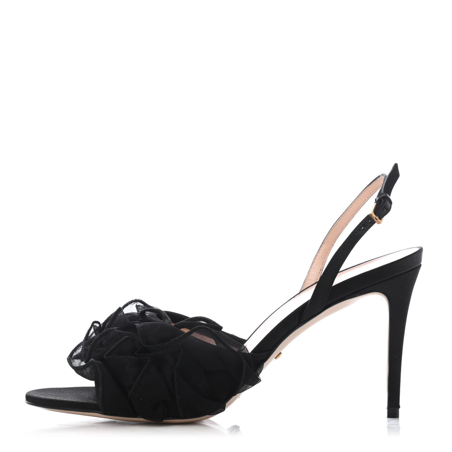 Gucci Tulle Ruffle Mid Heel Slingback Sandals 40 Black 1 of 8