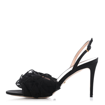 Gucci Tulle Ruffle Mid Heel Slingback Sandals 40 Black 1 of 8