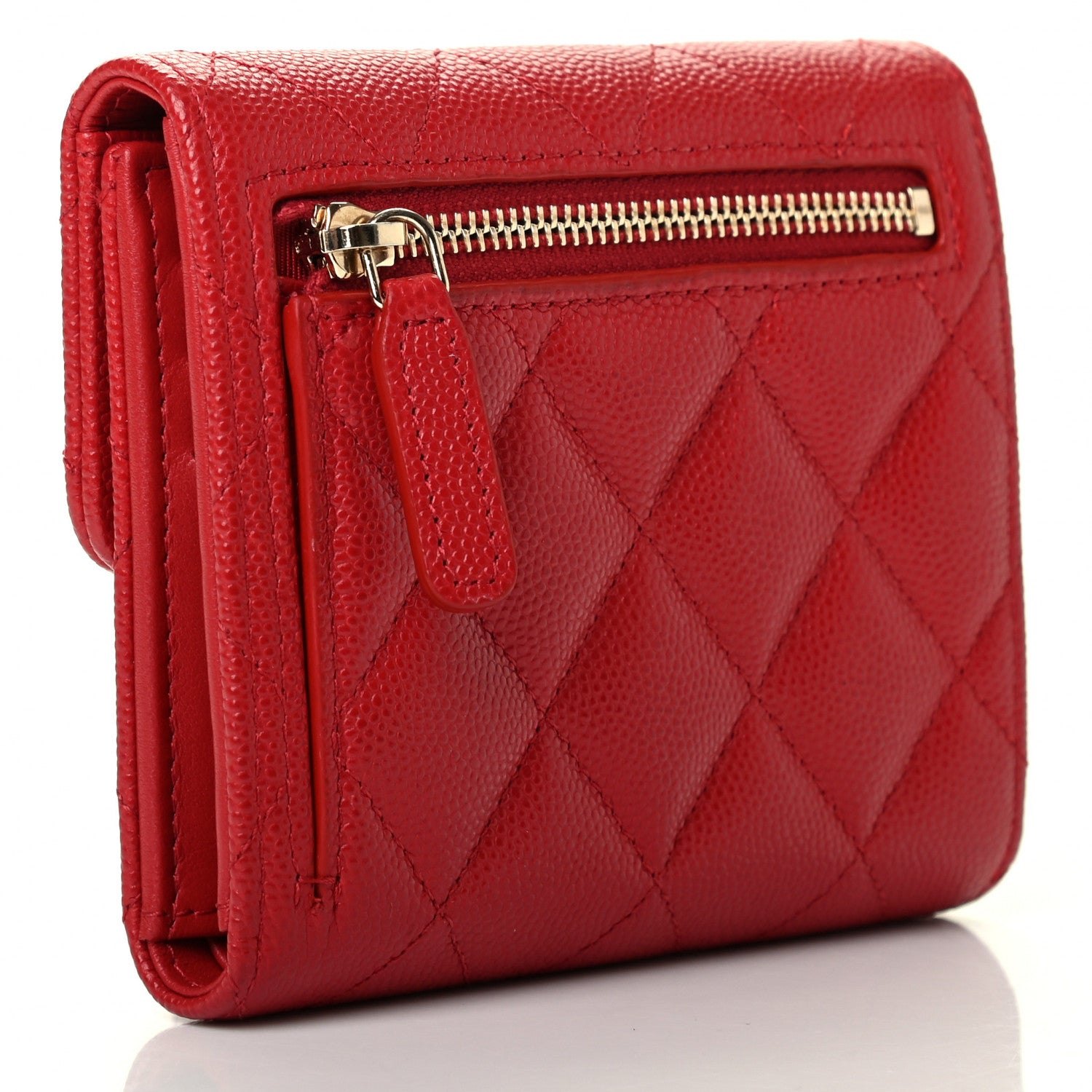 Chanel Caviar Quilted Compact Flap Wallet Red 2 of 4