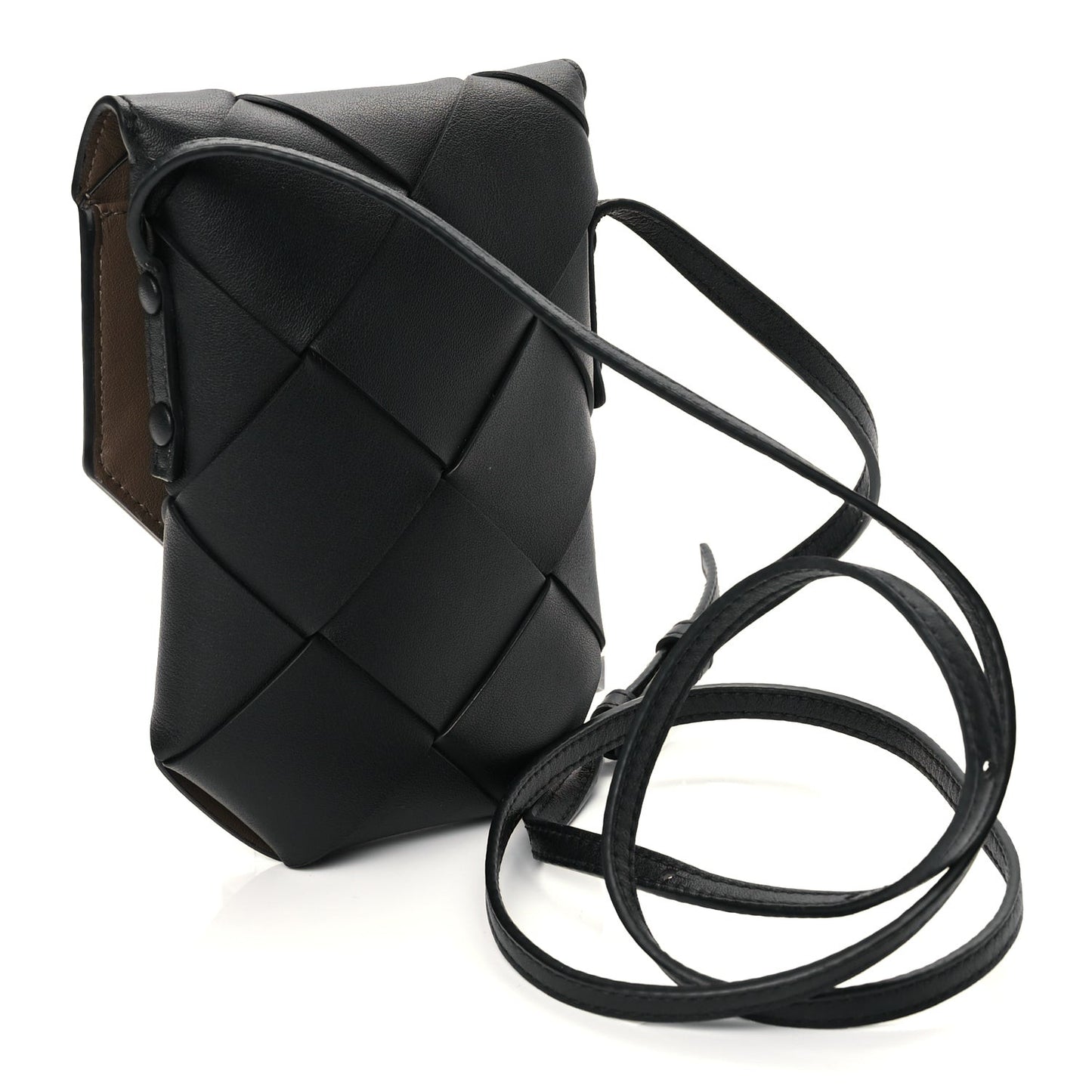 Calfskin Intreccio Diago Phone Pouch Black Pinecone Black Pinecone