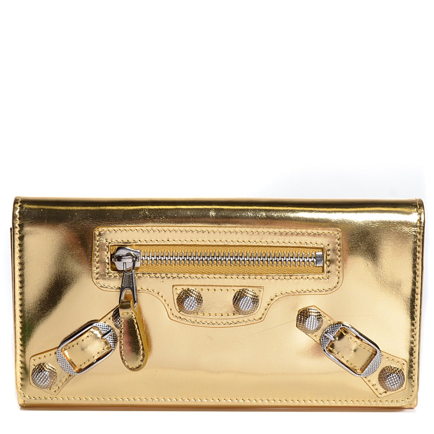 Laminated Calfskin Giant 12 Silver Hardware Money Wallet Gold