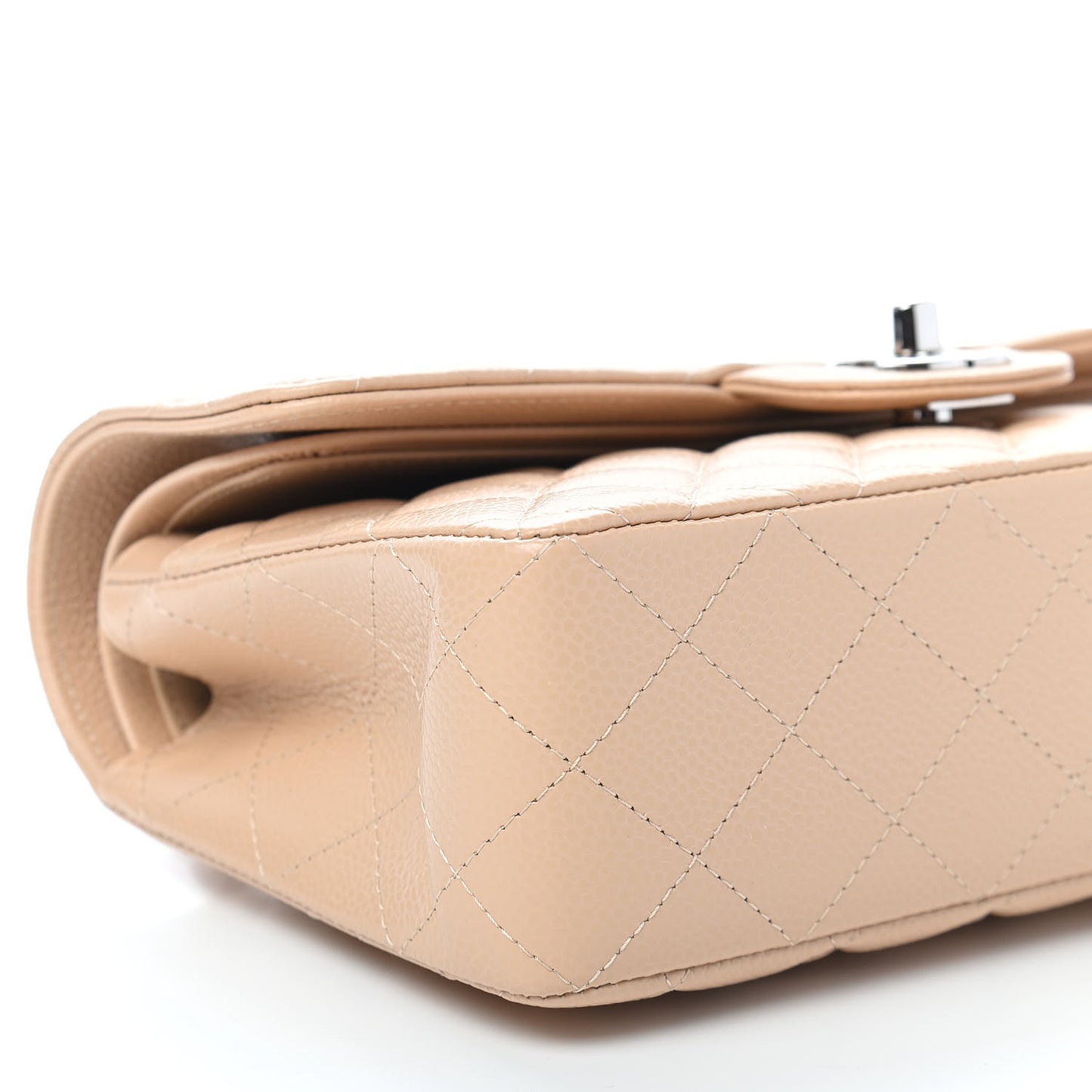 Caviar Quilted Small Double Flap Beige