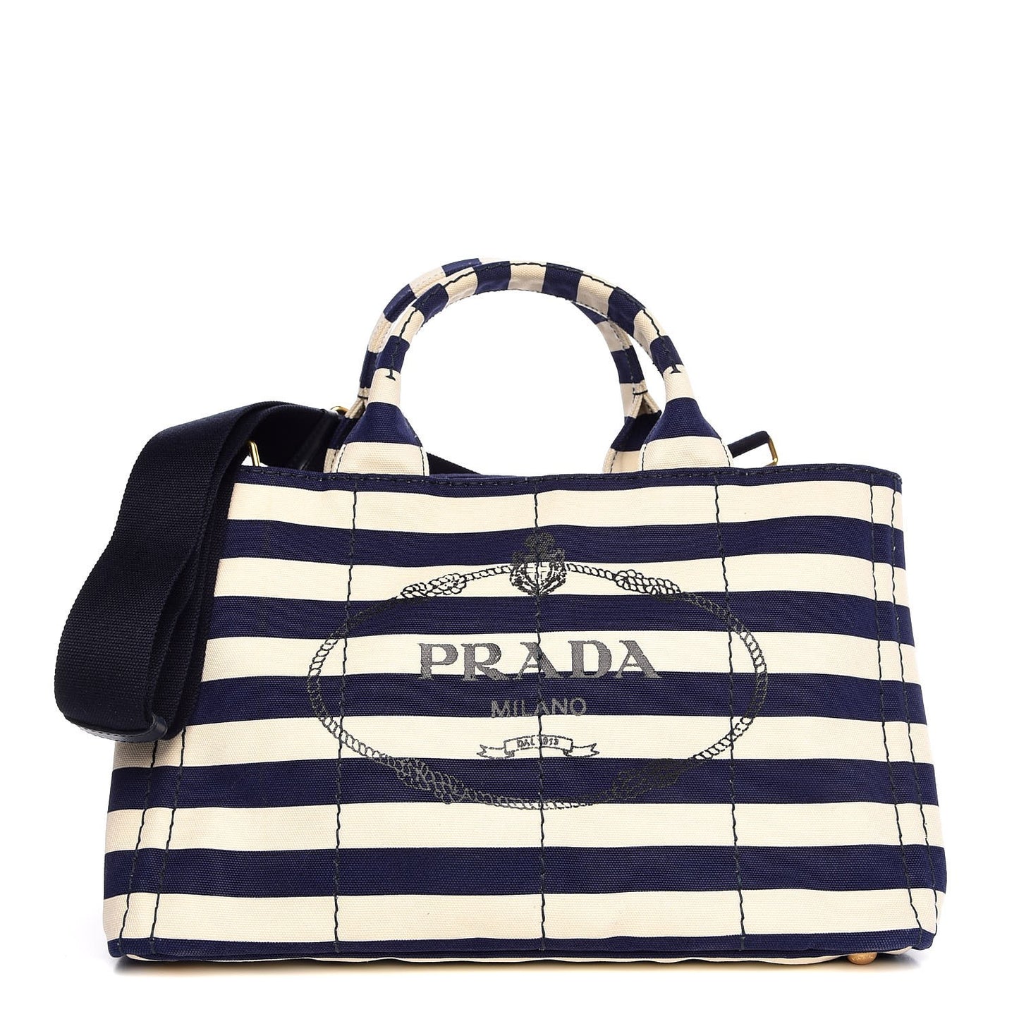 Canapa Striped Logo Tote Navy