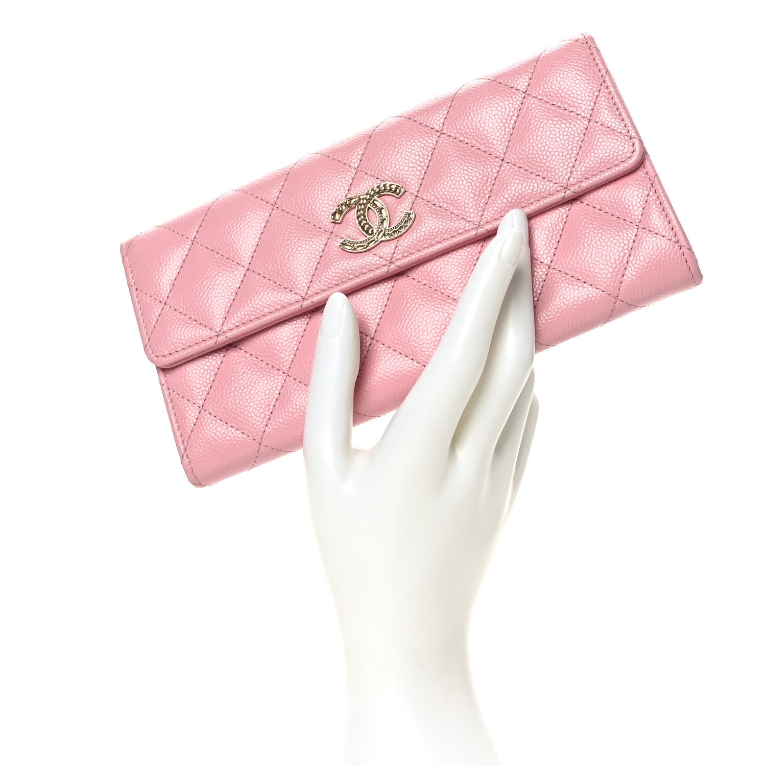 Chanel Caviar Quilted Chain CC Long Flap Wallet Pink 2 of 9
