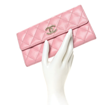 Chanel Caviar Quilted Chain CC Long Flap Wallet Pink 2 of 9