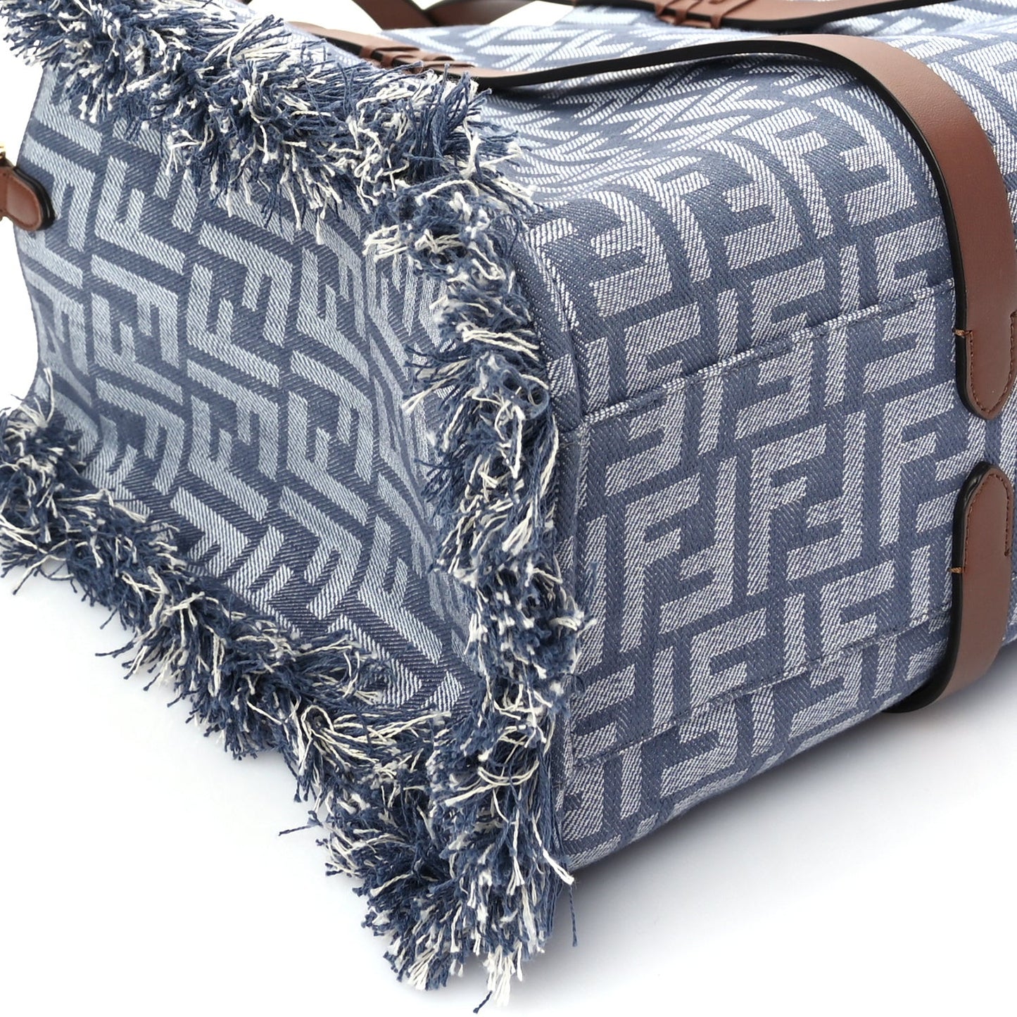 Denim Vitello King F is  FF Embroidered Summer Tote Myrtle Dark Nut