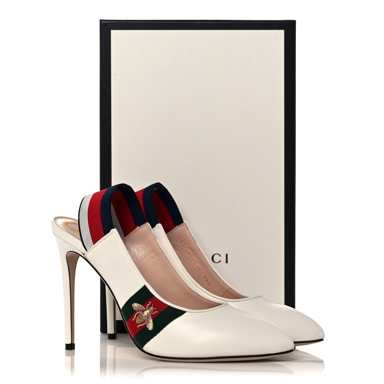 Gucci Malaga Kid Web Sylvie High Heel Slingback Pumps 40 White 9 of 9