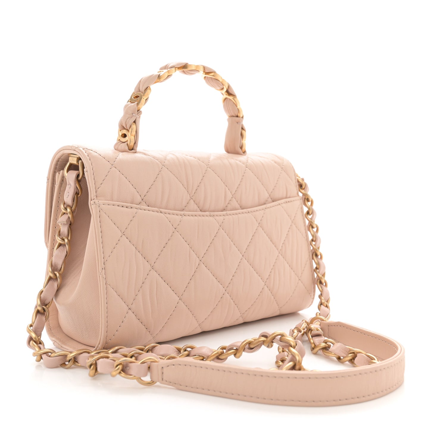Crumpled Lambskin Quilted Mini CC Links Top Handle Flap Beige