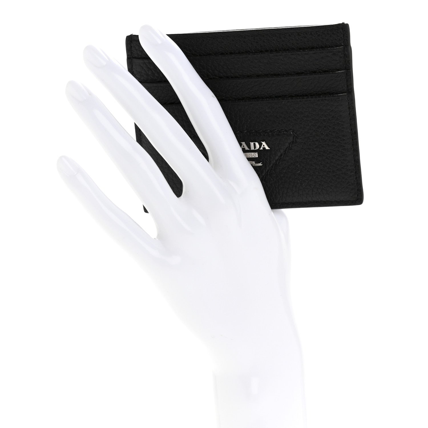 Prada Vitello Daino Triangle Card Holder Black 2 of 8