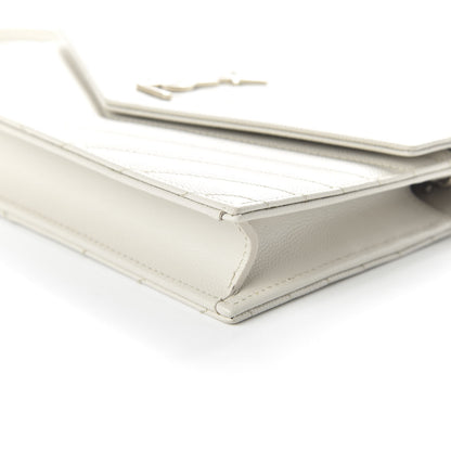 Saint Laurent Grain De Poudre Matelasse Chevron Monogram Envelope Chain Wallet Optical White 6 of 8