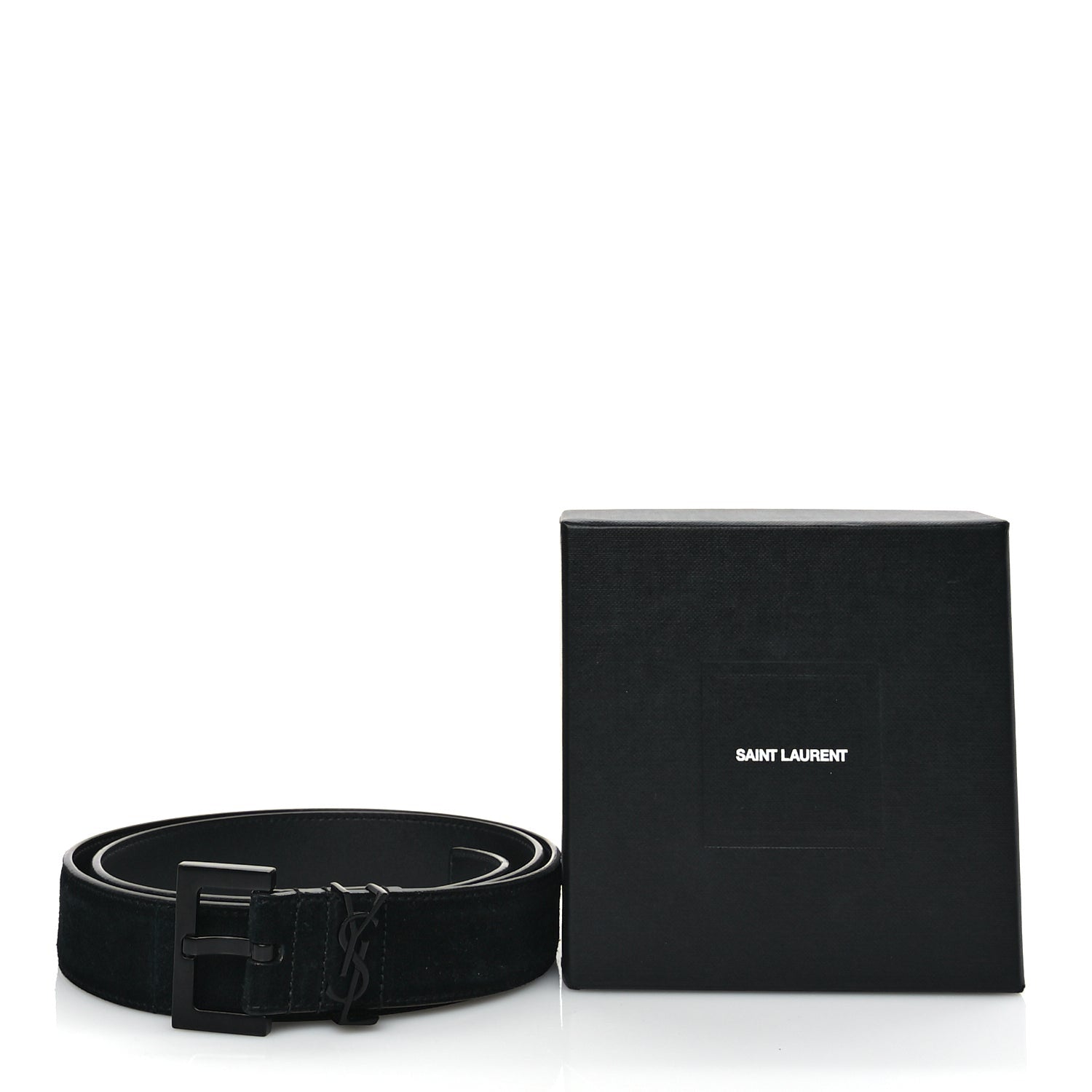 Saint Laurent Suede Calfskin Monogram Square Buckle Belt 90 36 Black 6 of 6