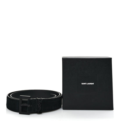 Saint Laurent Suede Calfskin Monogram Square Buckle Belt 90 36 Black 6 of 6