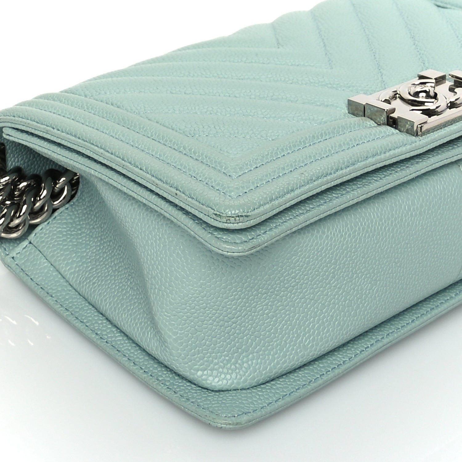 Chanel Caviar Chevron Quilted Medium Boy Flap  Light Blue 8 of 9