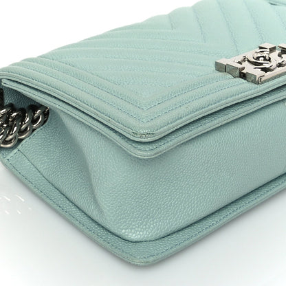 Chanel Caviar Chevron Quilted Medium Boy Flap  Light Blue 8 of 9