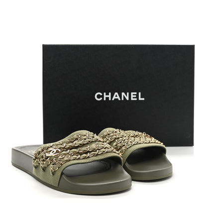 Chanel Canvas Chain Flat Sandals 39 Khaki 10 of 10