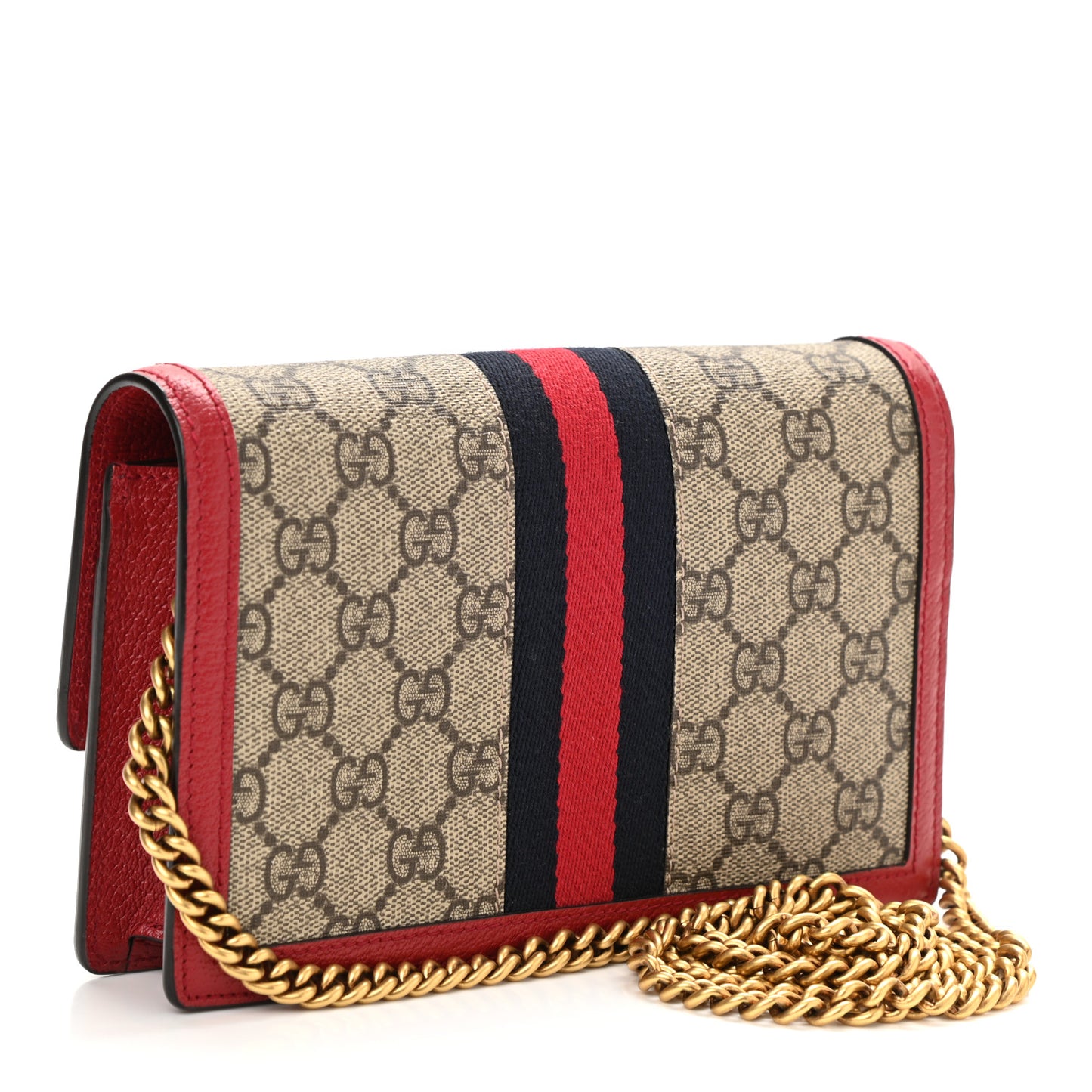 GG Supreme Monogram Web Queen Margaret Chain Wallet Red