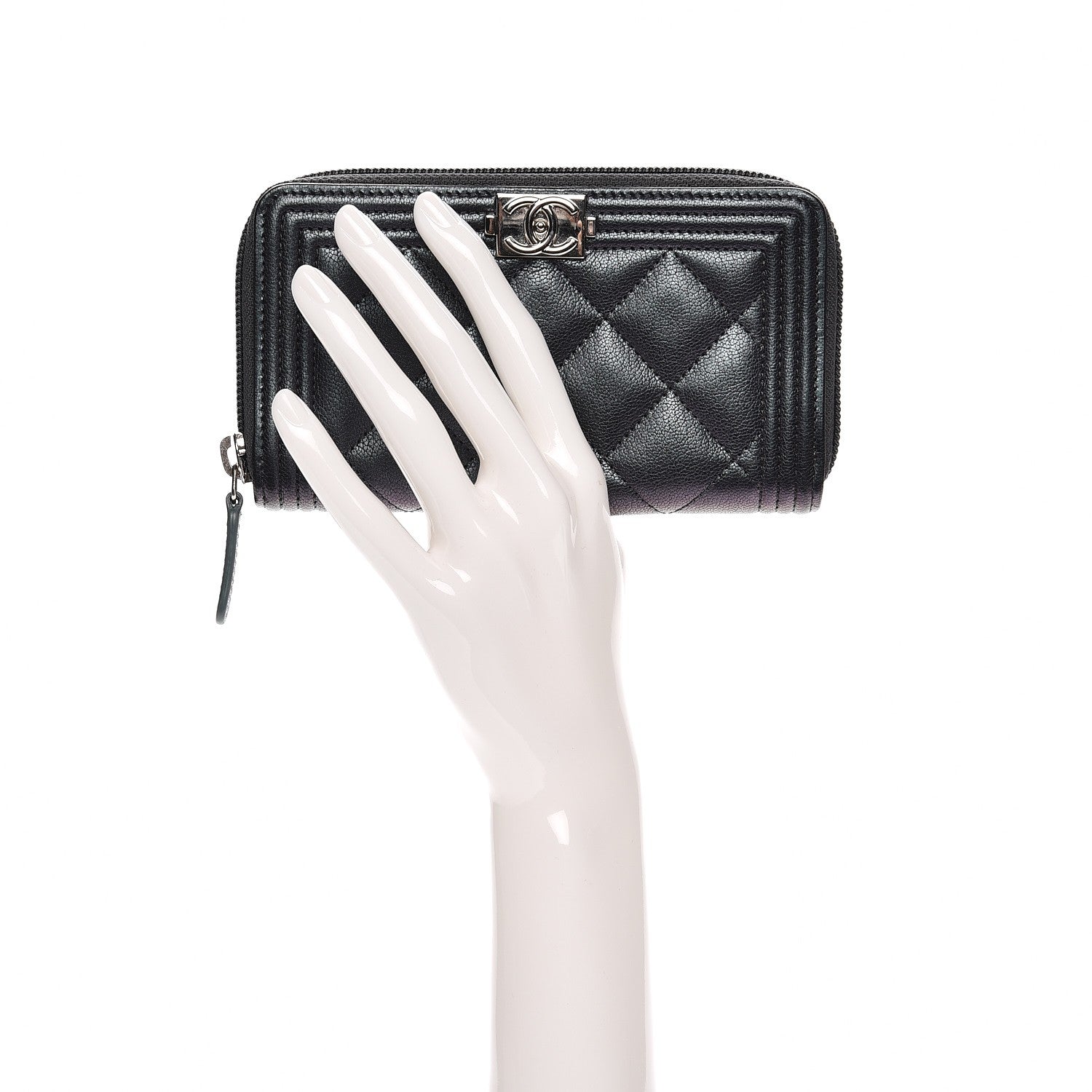 Chanel Iridescent Goatskin Quilted Small Boy Zip Around Wallet Purple 2 of 9