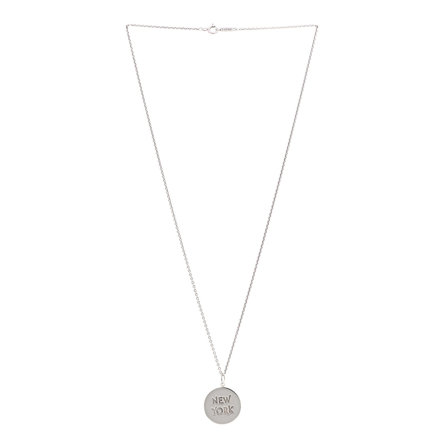 Sterling Silver New York Round Tag Necklace