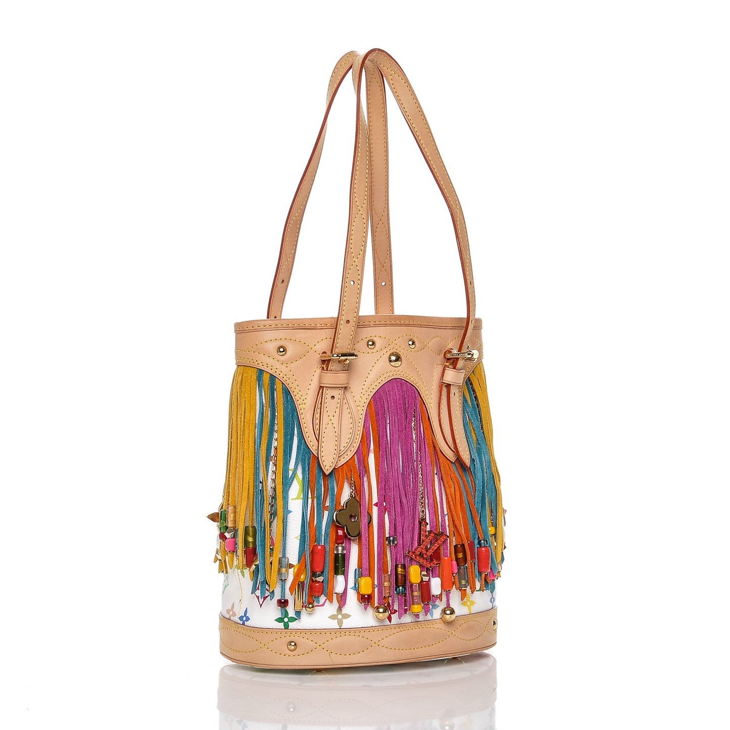 Monogram Multicolor Fringe Bucket White