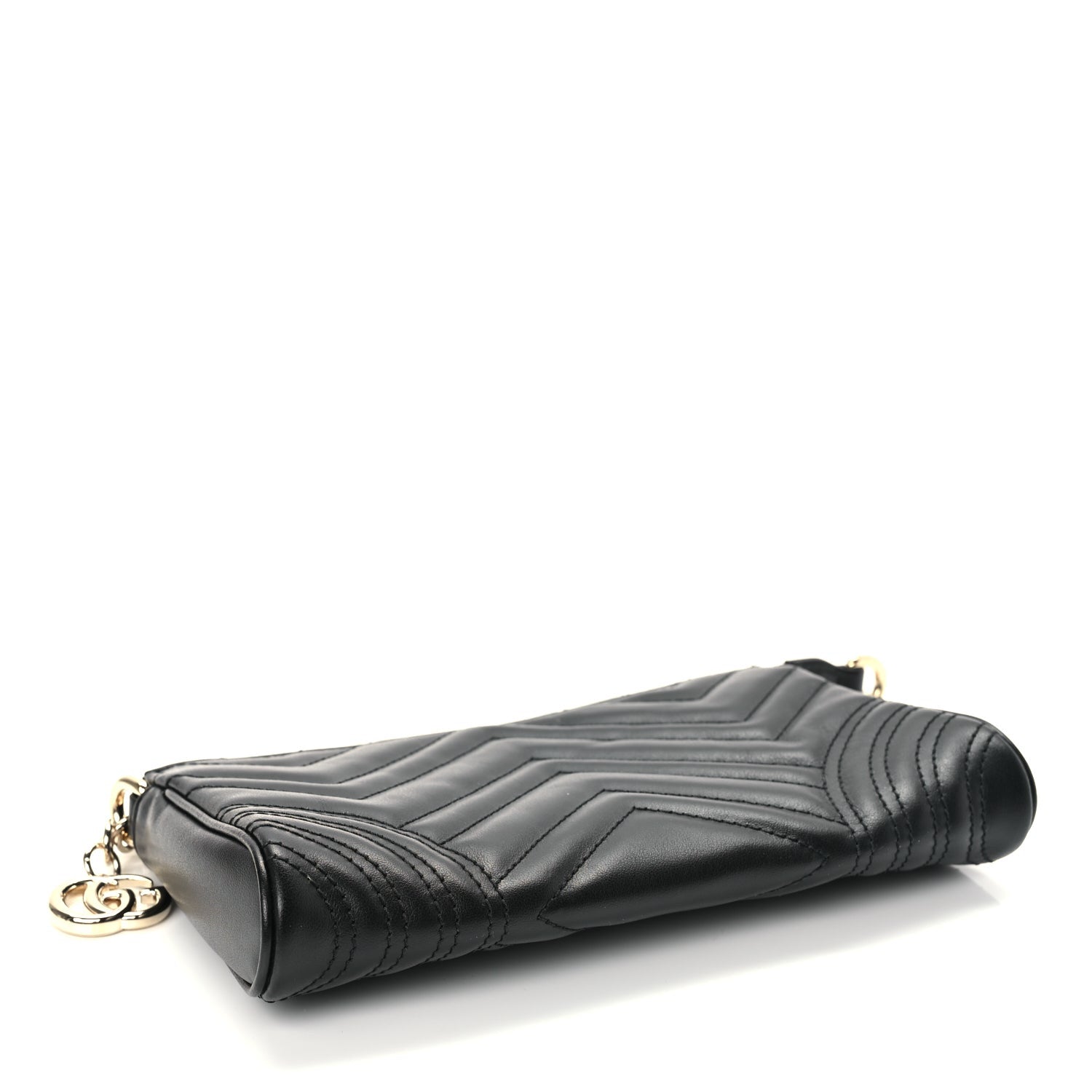 Gucci Calfskin Matelasse Chevron Small GG Marmont Shoulder Bag Black 3 of 10