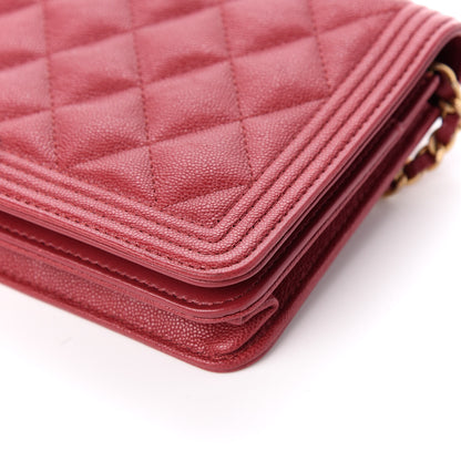 Chanel Caviar Quilted Boy Wallet On Chain WOC Red 11 of 11