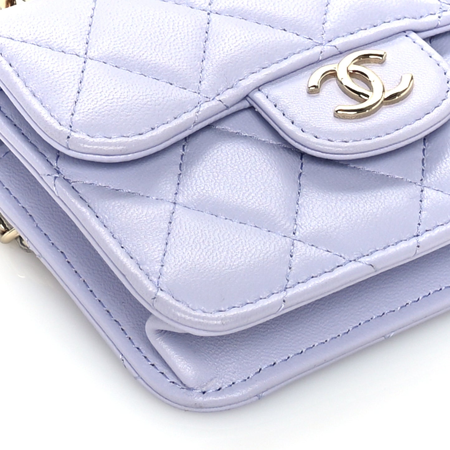 Lambskin Quilted Top Handle Flap Coin Purse With Chain Light Purple