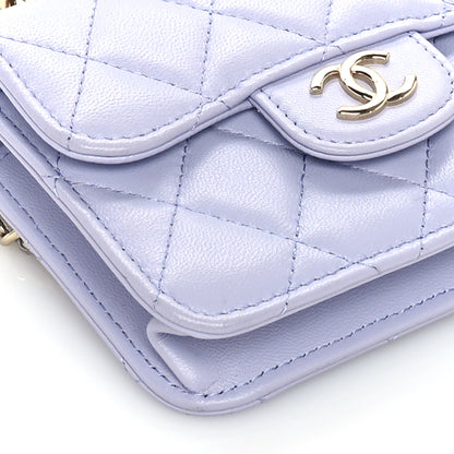 Chanel Lambskin Quilted Top Handle Flap Coin Purse With Chain Light Purple 8 of 9