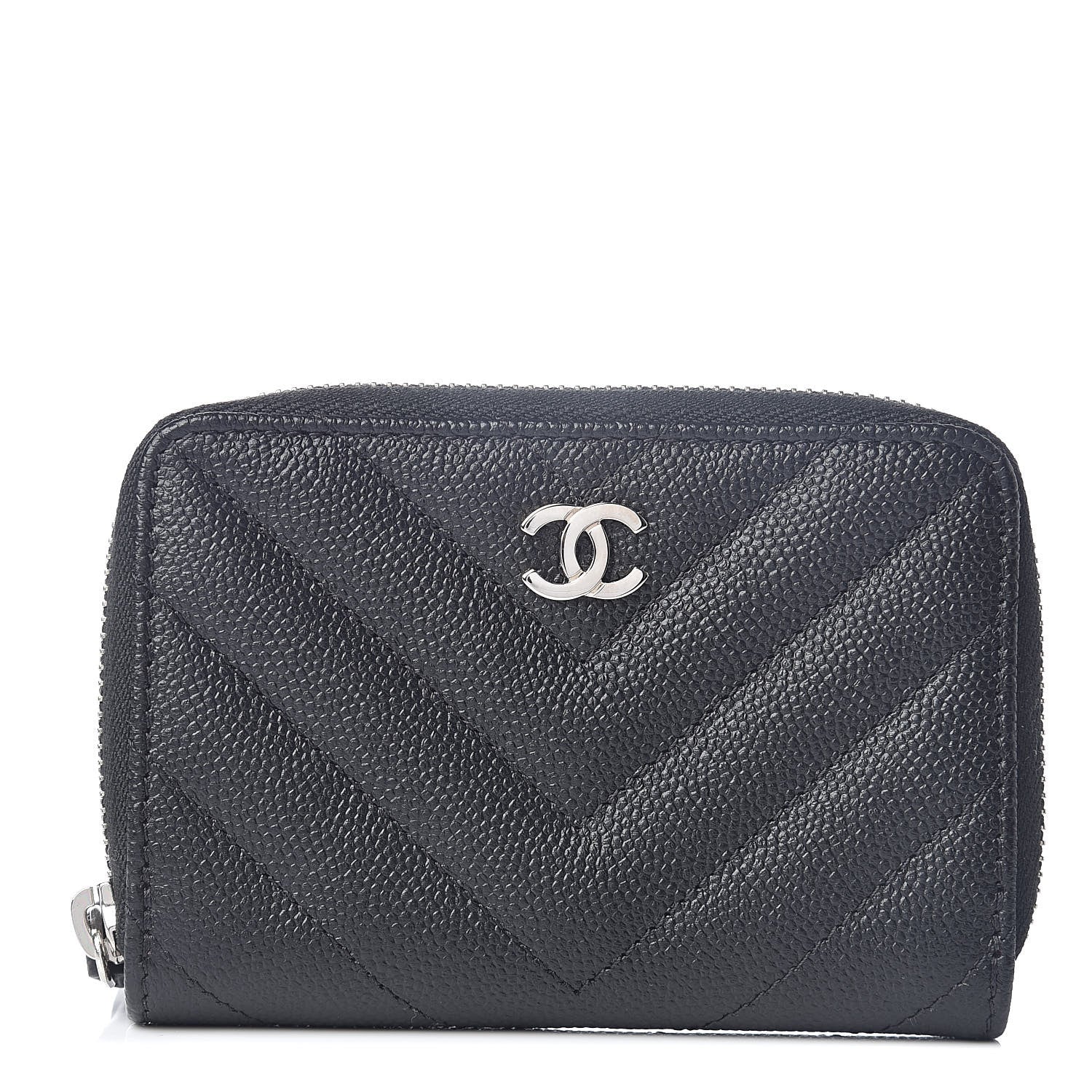 Chanel Caviar Chevron Quilted Zip Coin Purse Black 1 of 7