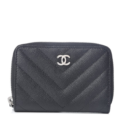 Chanel Caviar Chevron Quilted Zip Coin Purse Black 1 of 7