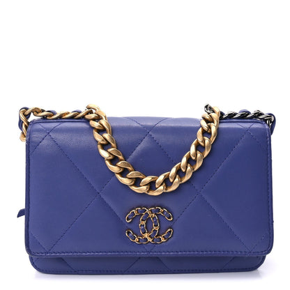 Chanel Lambskin Quilted  19 Wallet On Chain WOC Purple 1 of 8