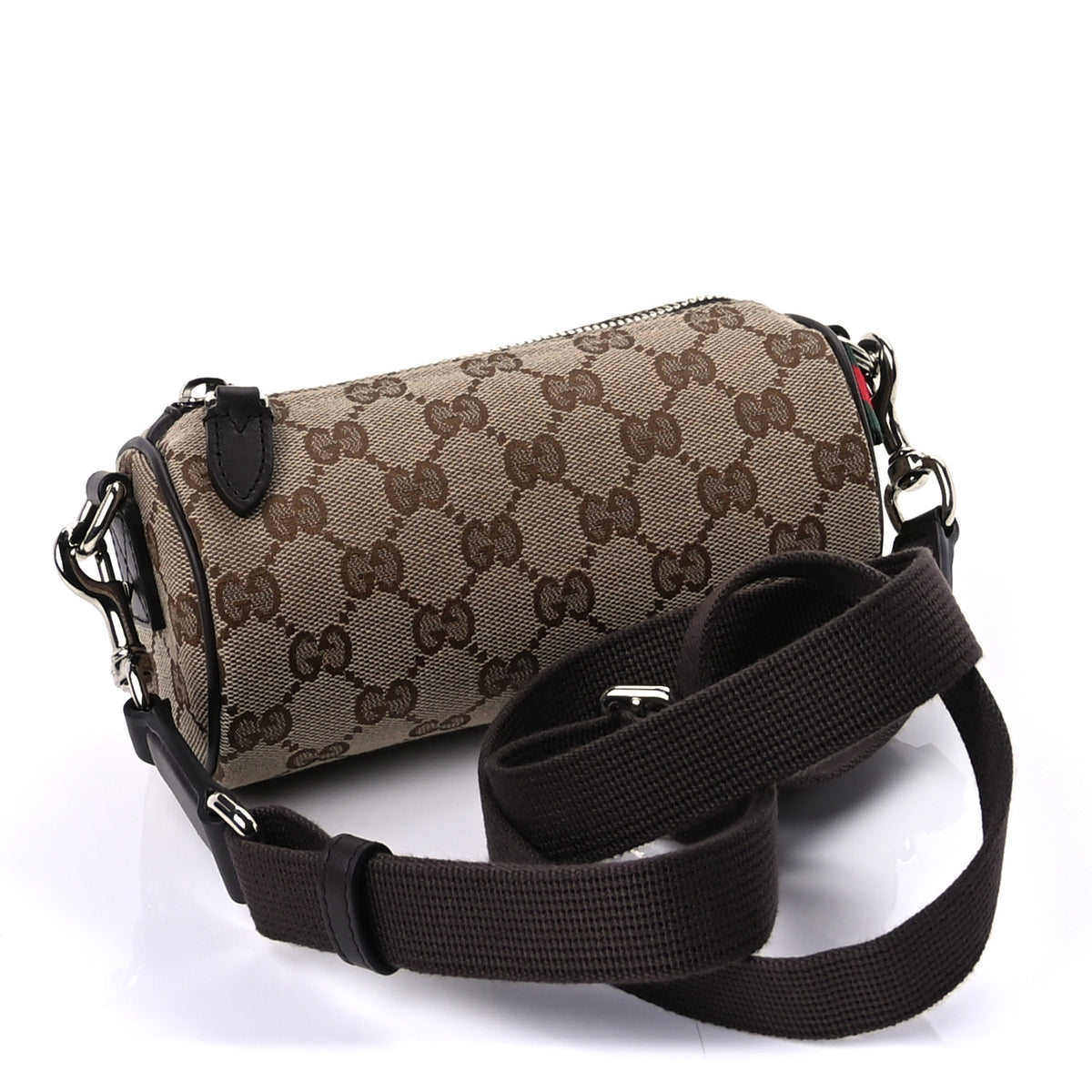 Gucci Monogram Textured Dollar Calfskin Barrel Shoulder Bag Beige Ebony 2 of 8