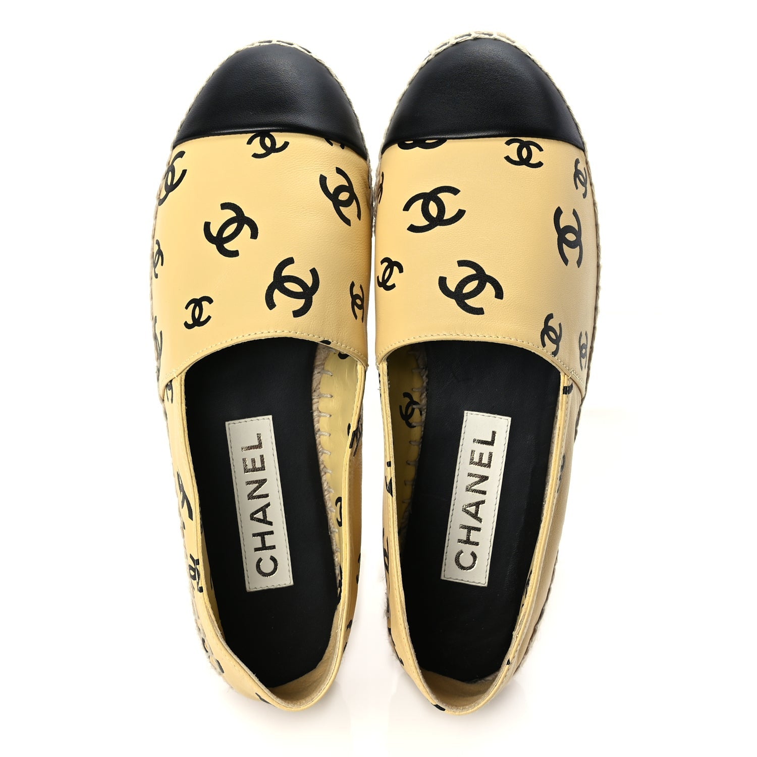Chanel Lambskin Printed Coco Beach Espadrilles 38 Beige Black 2 of 9