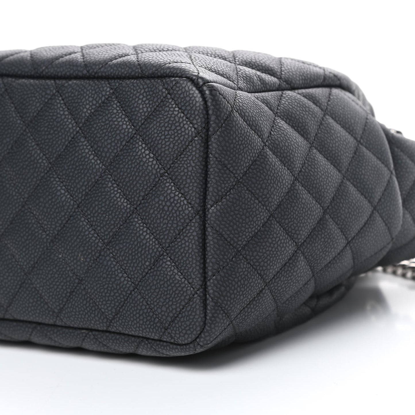 Caviar Flat Quilted CC Chain Bucket Drawstring Bag Black