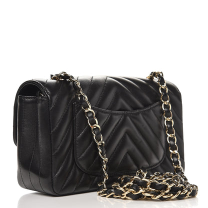 Chanel Lambskin Chevron Quilted Mini Rectangular Flap Black 3 of 8