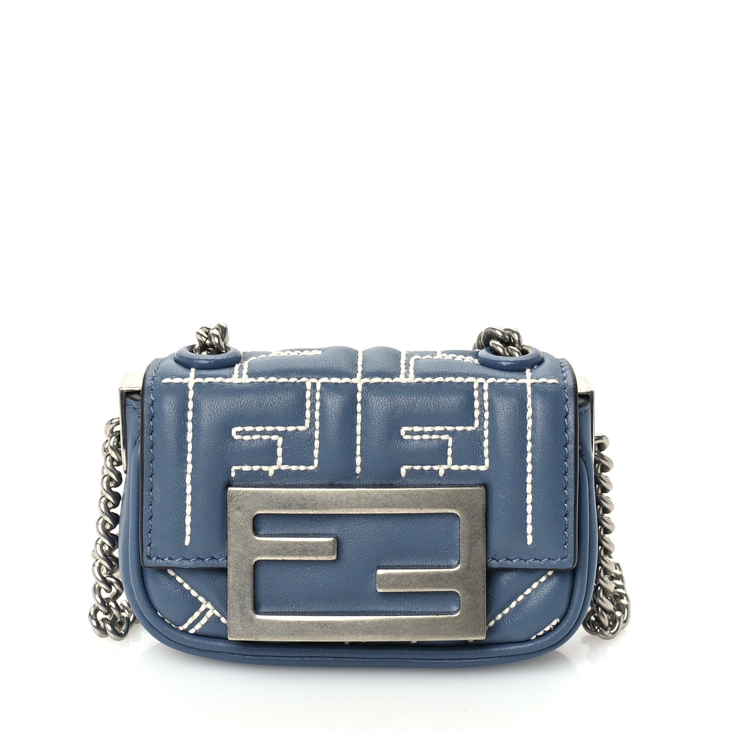 Fendi Nappa Matisse FF Embossed Nano Chain Baguette Blue 1 of 8