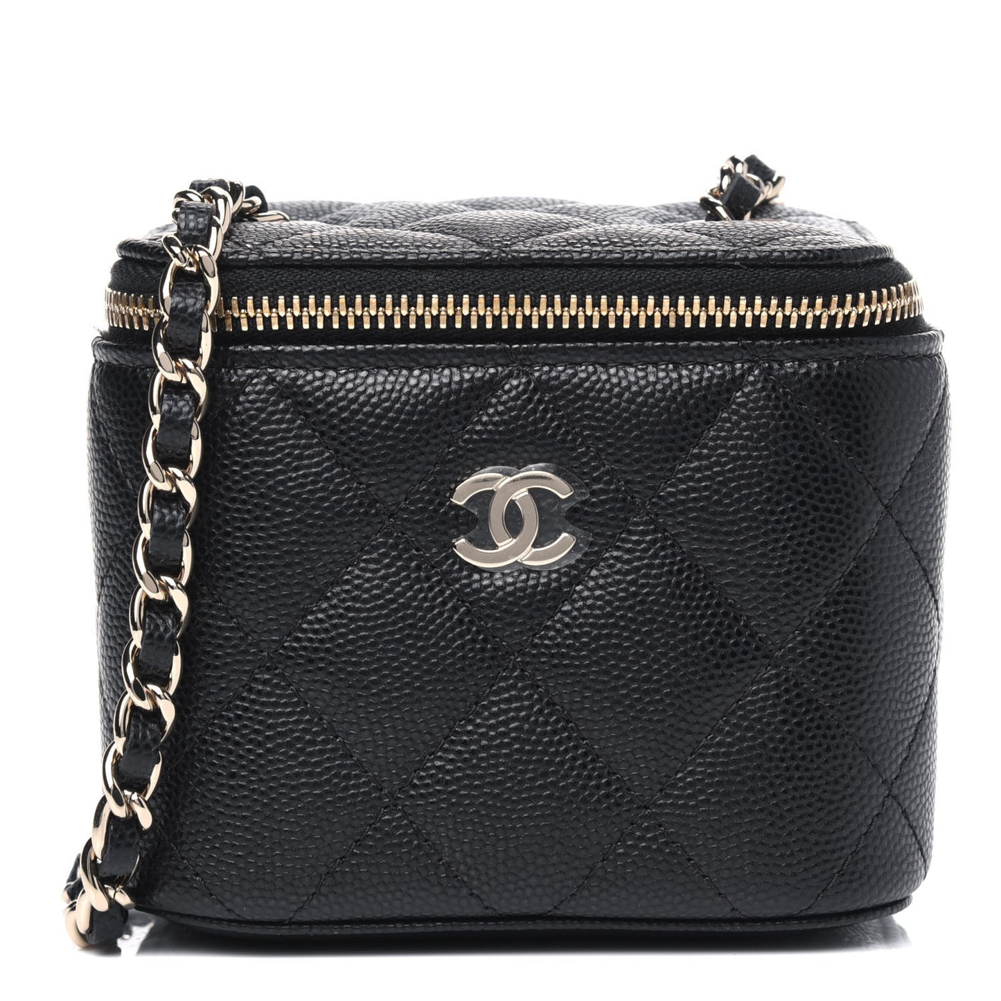 Caviar Quilted Mini Vanity Case With Chain Black