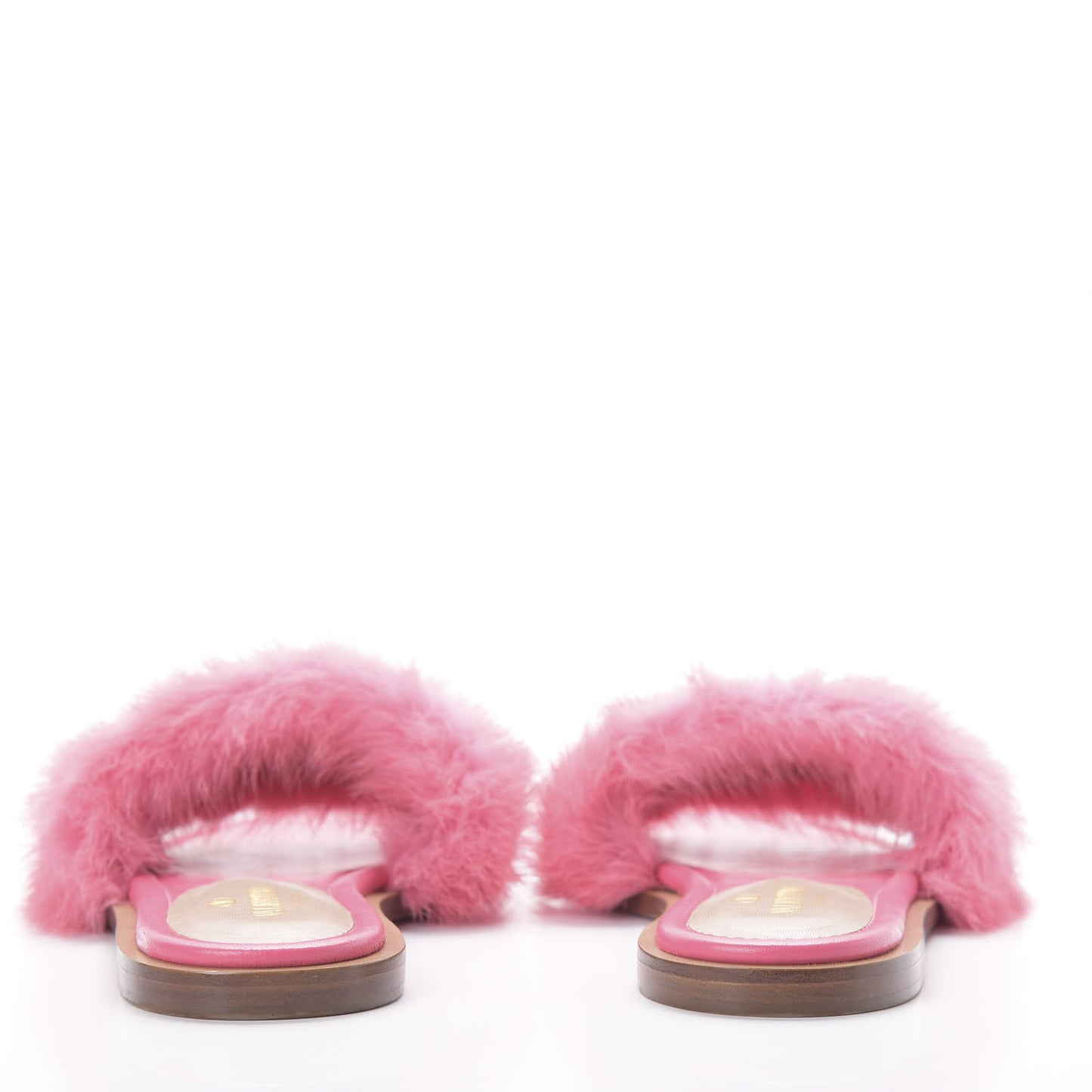 Mink Fur Rockstud Flat Slide Sandals 37 Shadow Pink