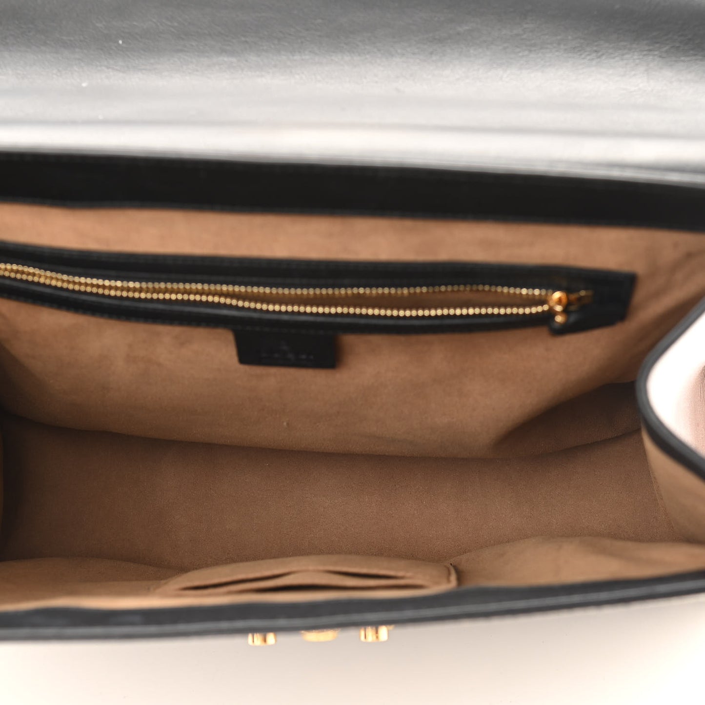 GG Supreme Monogram Calfskin Medium Padlock Top Handle Bag Beige Black Cuir