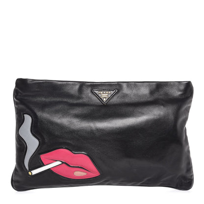 Prada Nappa Cigarette and Lips Oversize Clutch Black 1 of 8