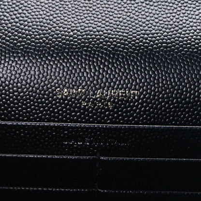 Saint Laurent Grain De Poudre Matelasse Chevron Monogram Monochrome Envelope Chain Wallet Black 5 of 8