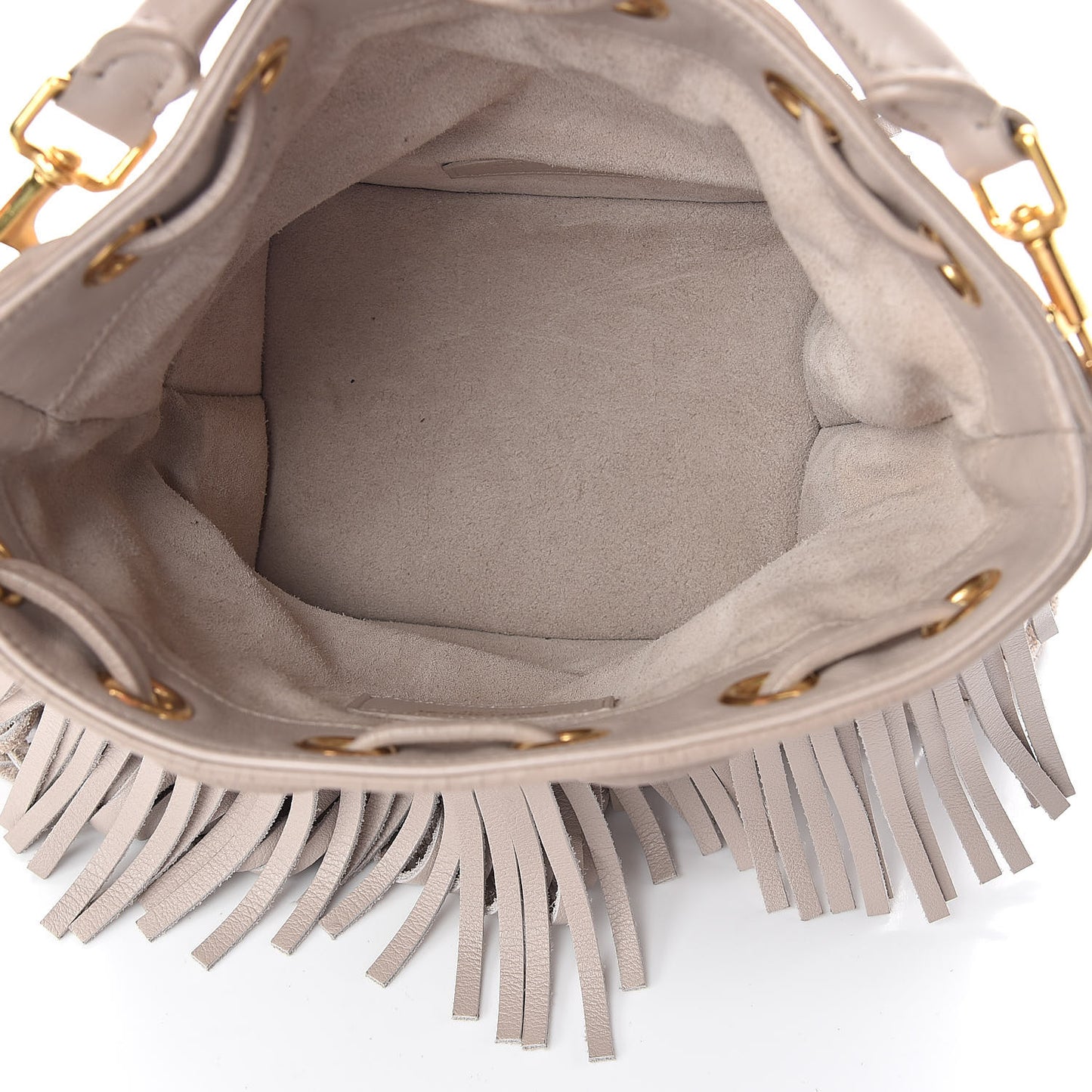 Calfskin Small Emmanuelle Fringe Bucket Bag Vintage White