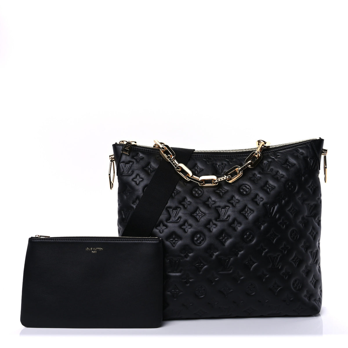Louis Vuitton Lambskin Embossed Monogram Coussin Hobo MM Black 2 of 9