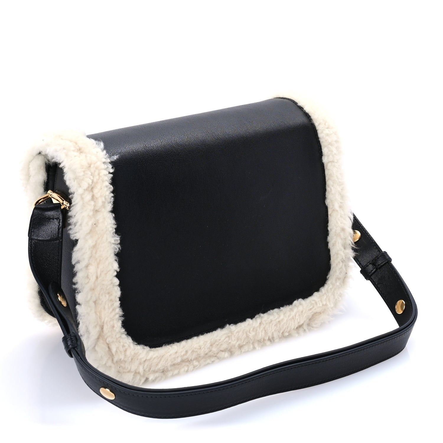 Gucci Sakai Be Green Calfskin Shearling Horsebit 1955 Shoulder Bag Black 2 of 8