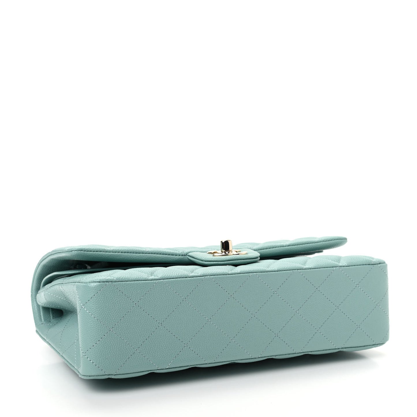 Caviar Quilted Medium Double Flap Light Blue