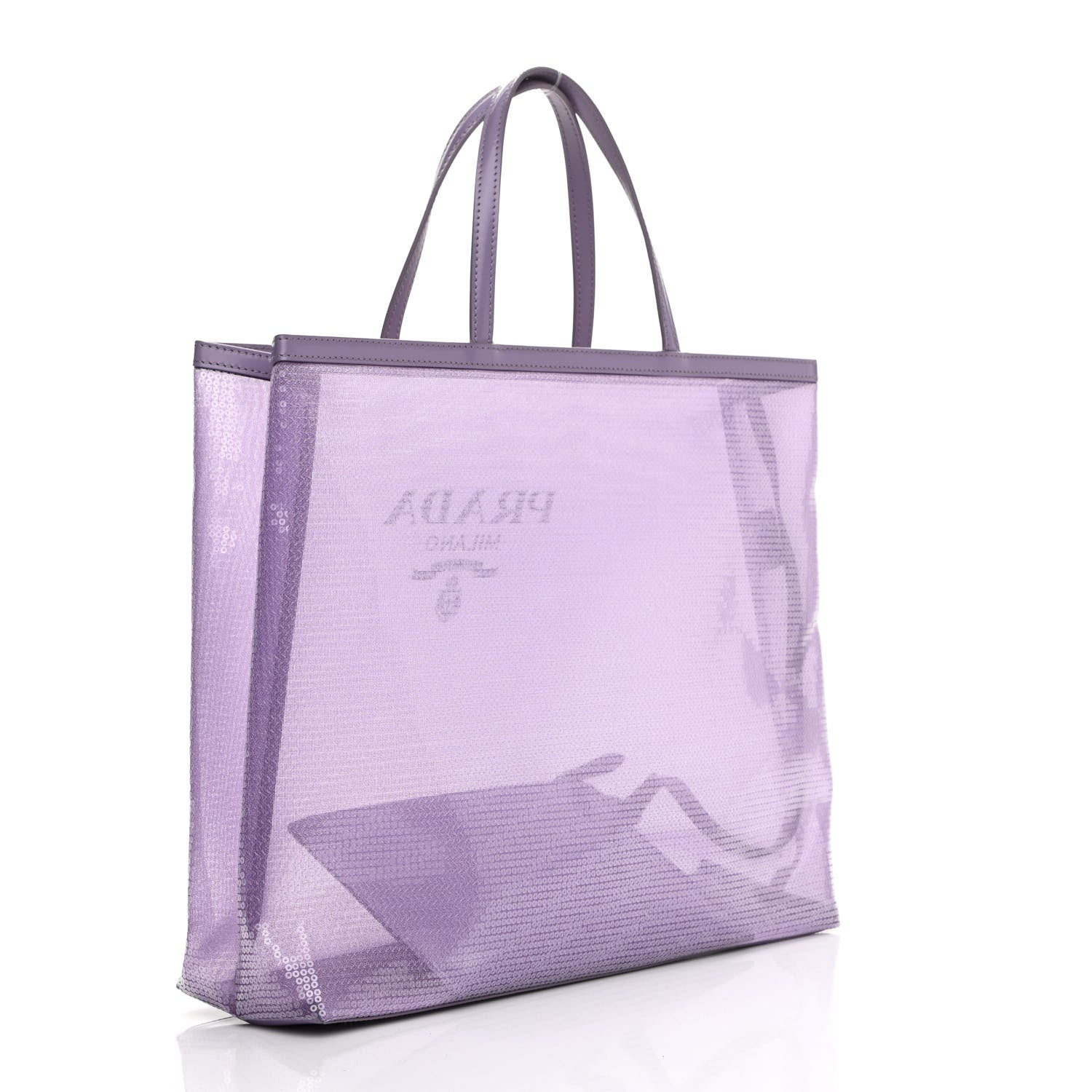 Prada Mesh Paillettes Spazzolato Logo Shopping Tote Lilium 3 of 10