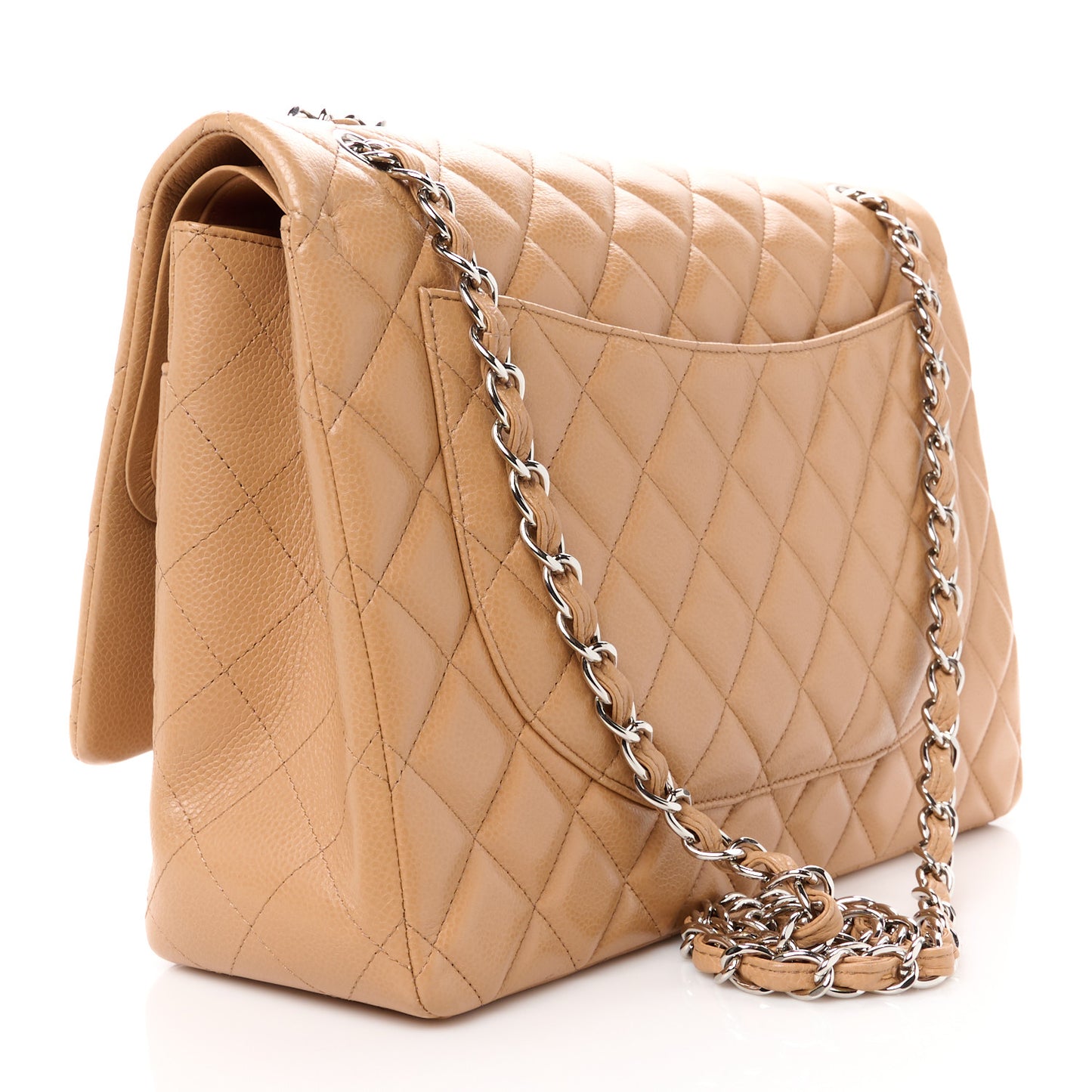 Caviar Quilted Maxi Double Flap Dark Beige