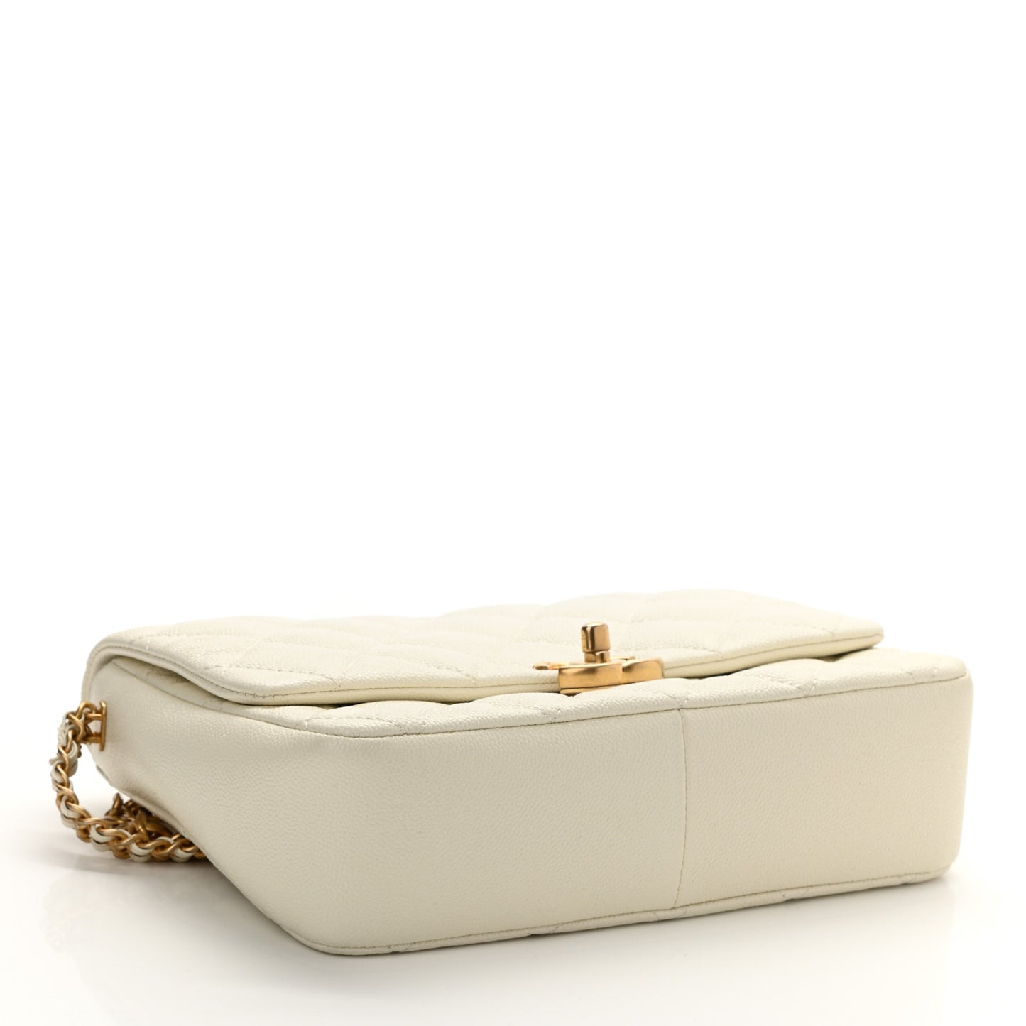 Shiny Caviar Quilted Large Chain Melody Flap White