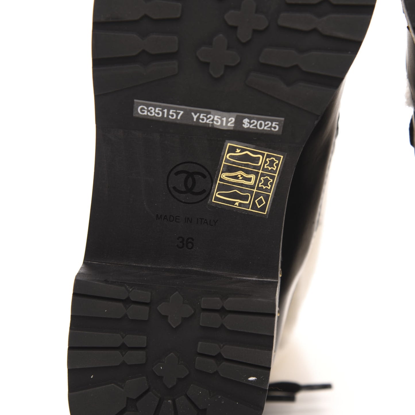 Shearling Chain Studded CC High Boot 36 Black