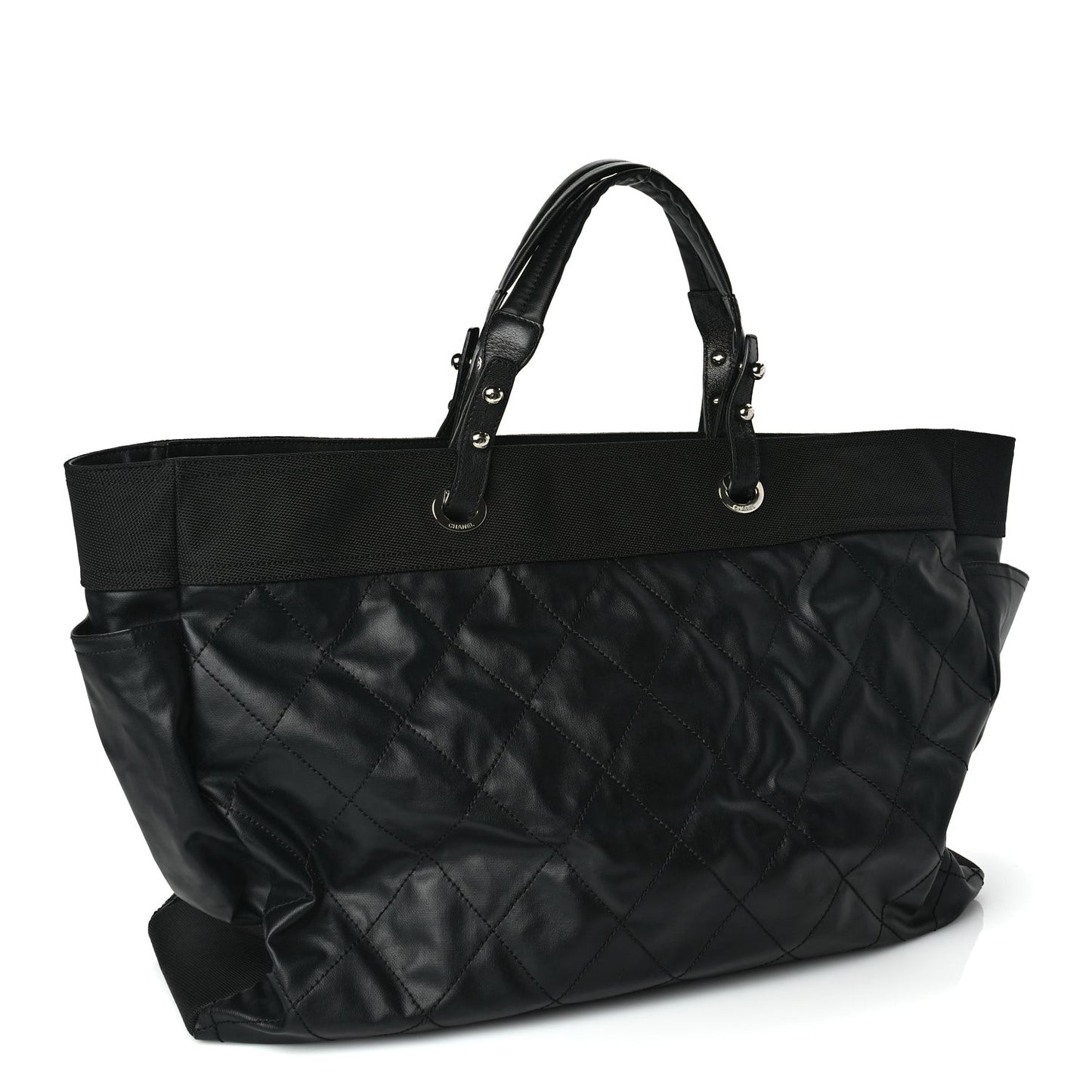 Coated Canvas Stitched XL Paris Biarritz Tote Black